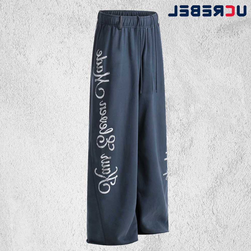 Print Sweatpants Mens Spring Letter Retro High Street Elastic Waist Spliced Straight Baggy Wide Leg Sports Pants Man D260916