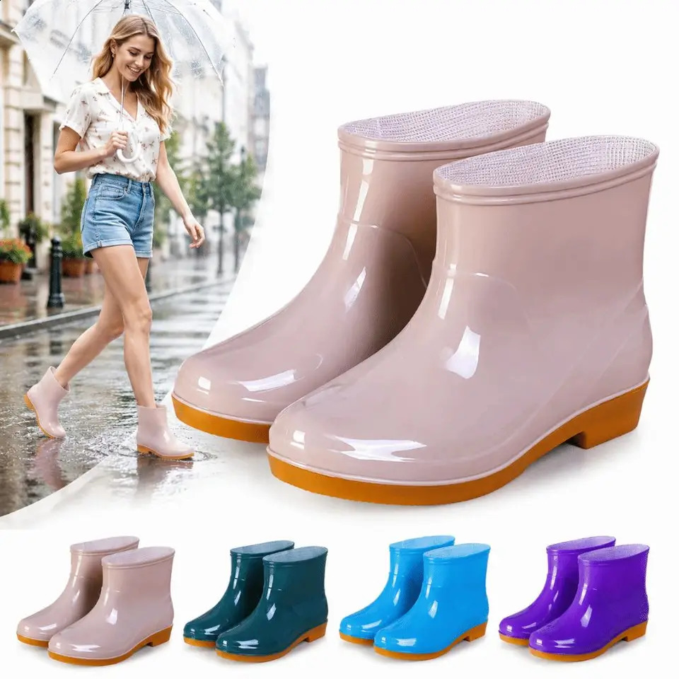 Non-slip Women's Short Rain Boots Waterproof Lightweight Garden Rain Shoes Low-top Durable Water Shoes For Outdoors Kitchen Work 260916