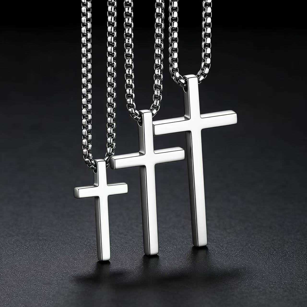 Stainless HNSP 316L Steel Cross Pendant Chain Necklace For Men Unisex Simple Style Large Medium Small Size Waterproof JewelryT260916
