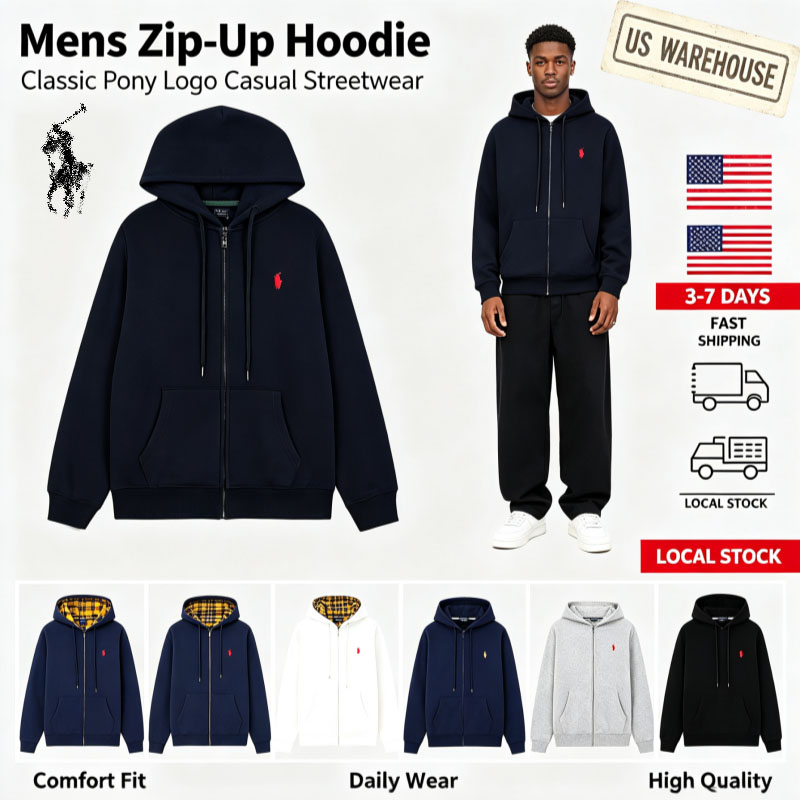 Ralf Polo High Quality Men's Polo Vintage Pony Embroidery Hoodie Loose Fit American Daily Sweatshirt Kangaroo Pocket Long Sleeve Casual Outdoor