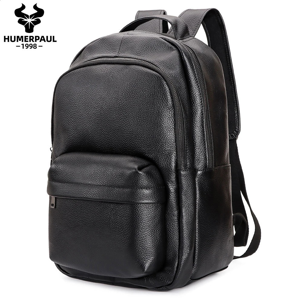 HUMERPAUL Top Layer Leather Backpack for Men Large Capacity Teenagers Mochilas Schoolbag High Quality Laptop Bagpack 260916