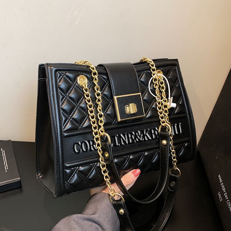 Large-Capacity Instagram-Style Handbag For Women, 2026 New Fashion, High-End Diamond-Patterned Chain Shoulder Bag, Tote Bag With Hard Base And A TB