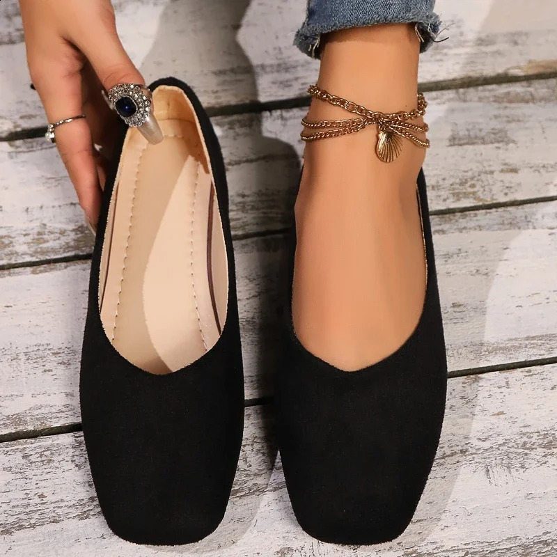 Women's Loafers 2025 Elegant Ladies Causal Flat Shoes Squaretoe Spring Autumn Shallow Fashion Ballet Simple 260916