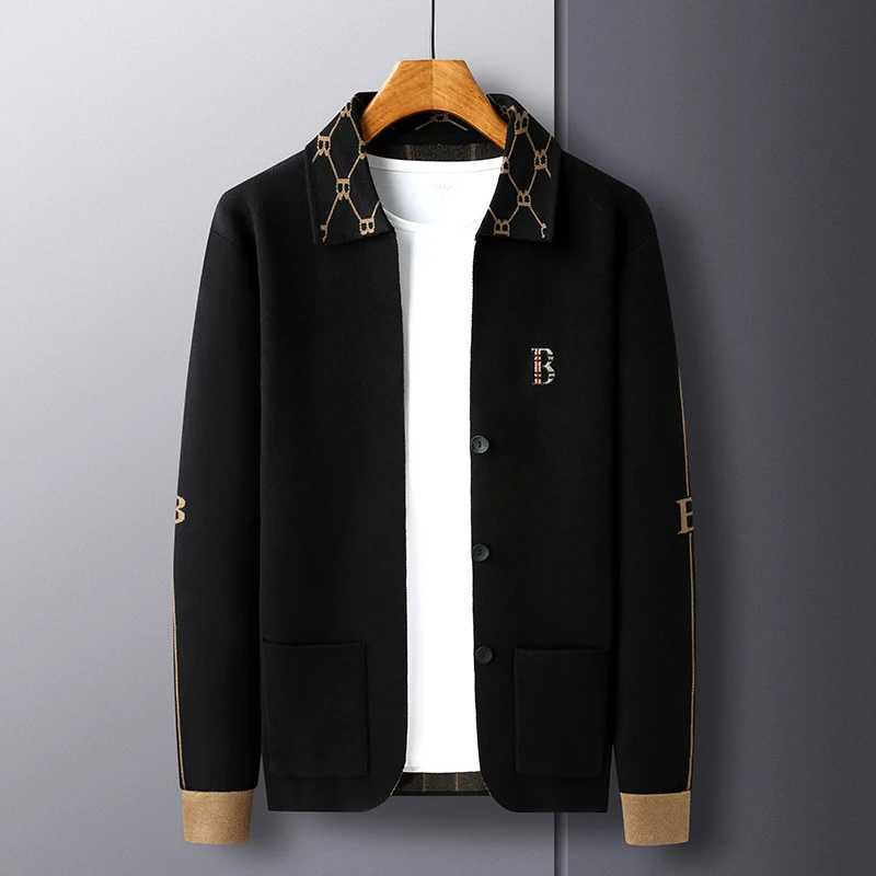 High end brand fashion lapel knitted men's cardigan personality letter embroidery luxurious comfort pockets trendy button coat Q260915