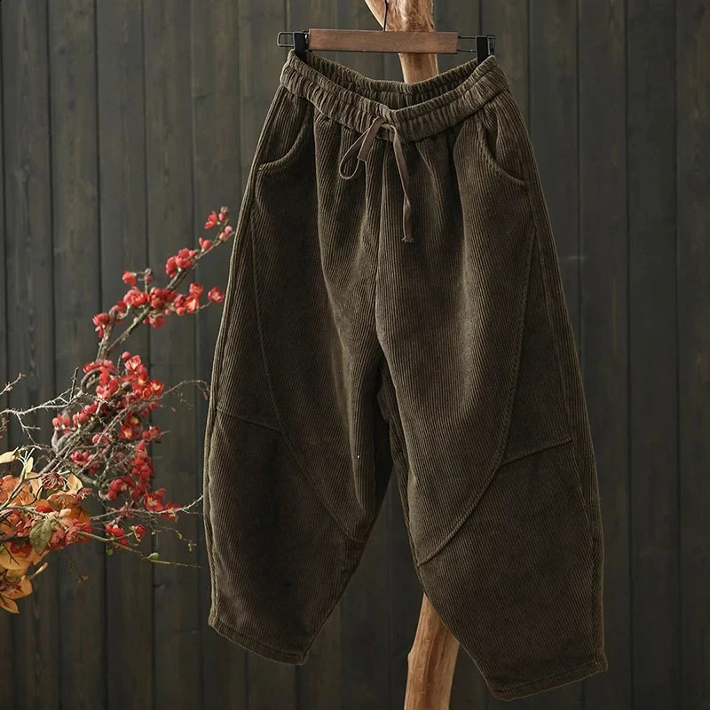Autumn Winter Female Loose Thicken Pant Ladies High Waist Corduroy Trousers Women Large Size 4XL Casual Carrot Pantalons 260916
