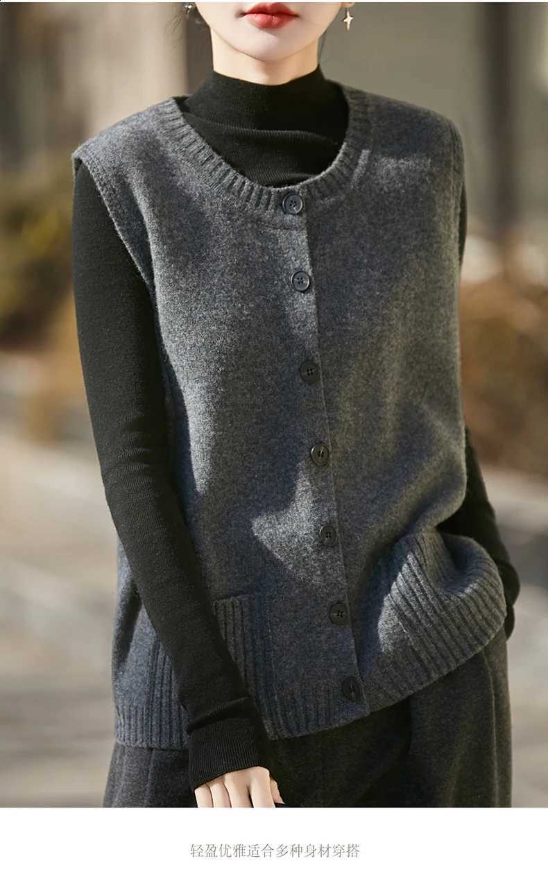 Wool WinvyNee Pure Women's 100% Double Pocket O-Neck Vest Cardigan Casual Daily Outerwear Warm Knitted Sleeveless Top C1673009W260915