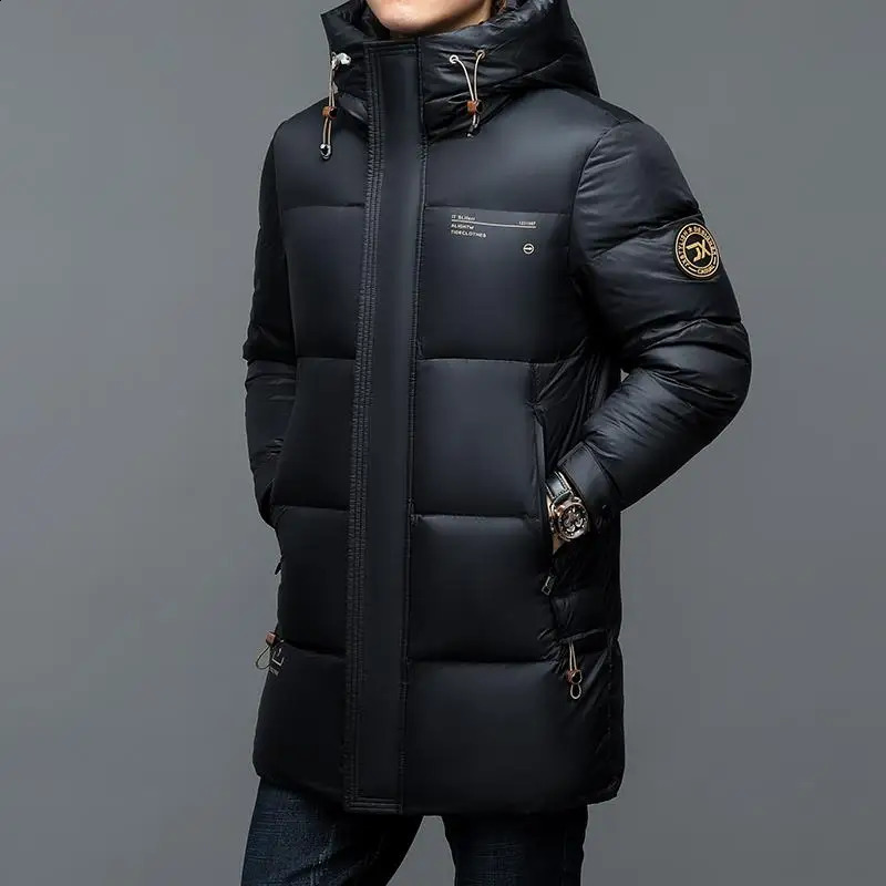 -30° Fashion Men 90% White Hooded Duck Down Jackets Men's Thick Warm Waterproof Parka Overcoat Down Coat 260916