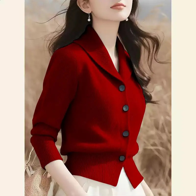 Fashion Minimalist Jacket 2026 Long Sleeved Knitted Autumn And Winter Cardigan Niche Loose Fitting Sweater For Women Blazer 260916