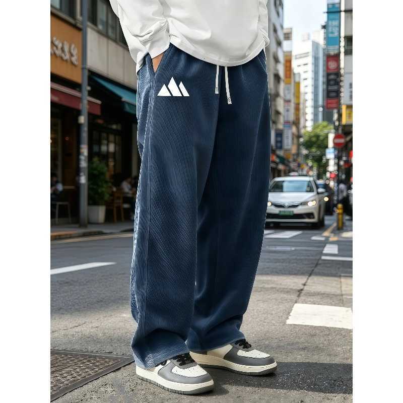 corduroy wide leg pants Men's with simple mountain pattern printed outdoor street casual pants in multiple colors S-4XL D260916