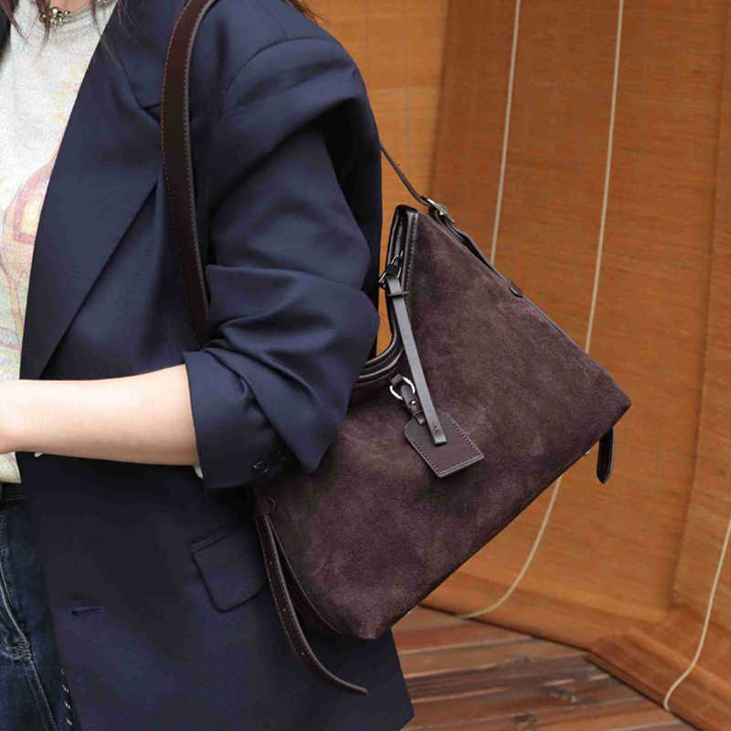 Hobo BURMINSA Leather Suede Genuine Shoulder Bags For Women Designer Soft Bucket Tote Elegant Messenger Ladies Handbags H260916