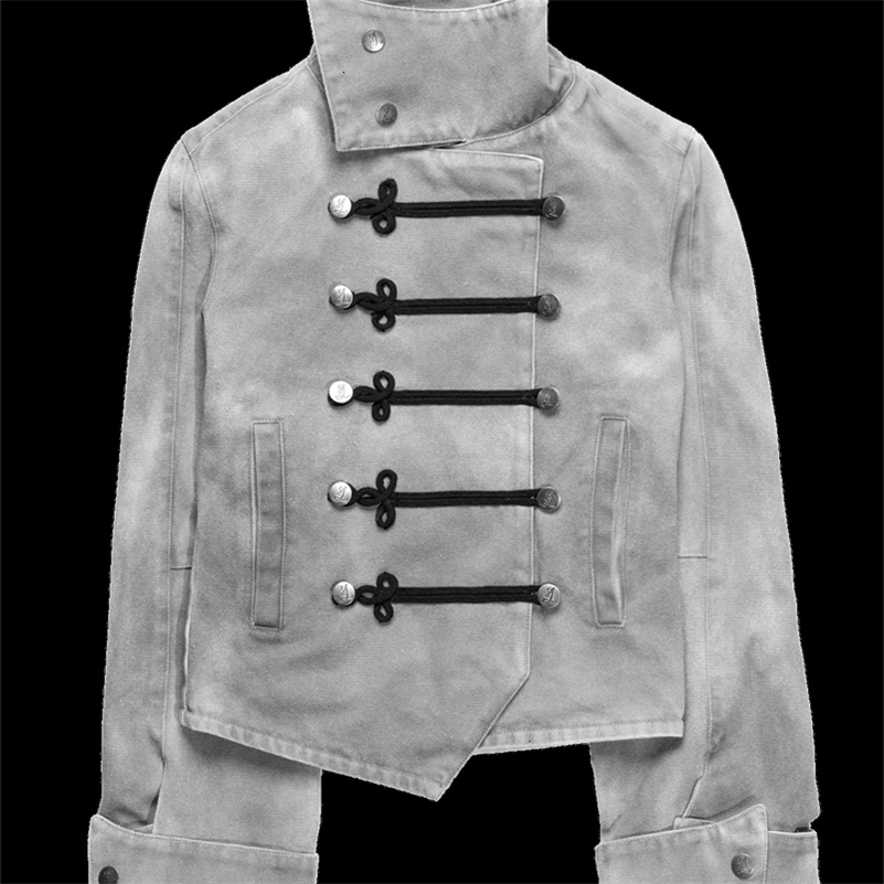 Y2K Napoleon Jacket Retro Washed Asymmetrical Hem Stand Bandage Jacket Gothic Men Women Slim Fit Streetwear Subculture Clothing 260915