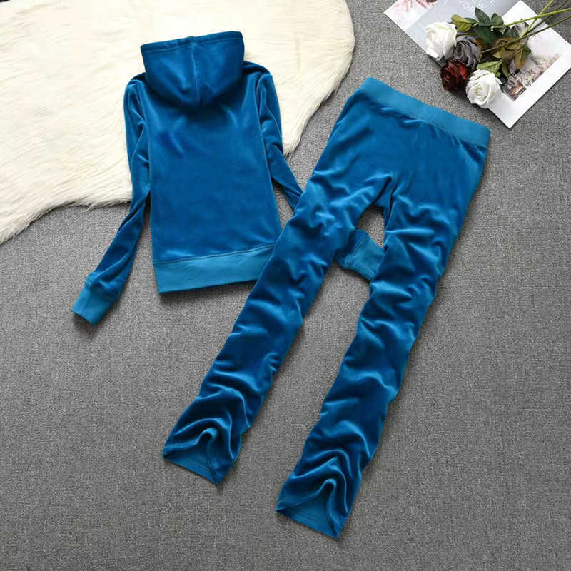 Tracksuit Velvet Women 2 Piece Set - Solid Colour Hooded Cardigan Straight Trousers Autumn Winter Casual Outdoor Sportswear S260916KOG9