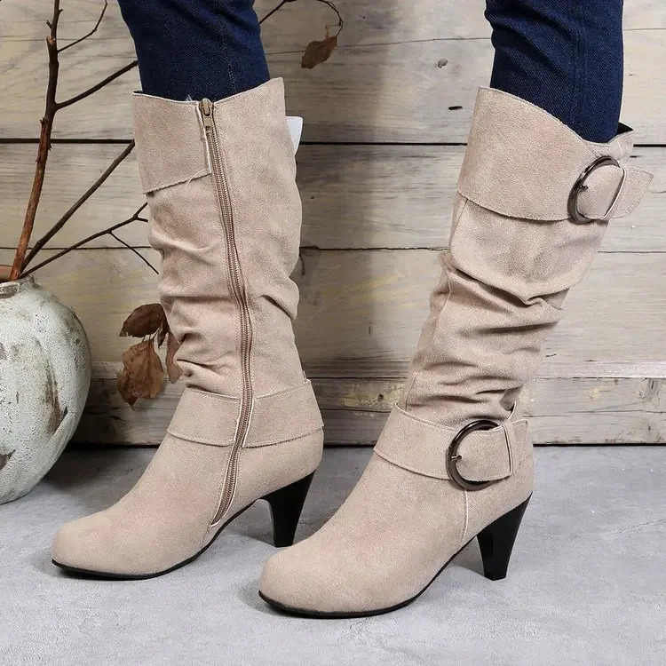 Kneehigh Zipper Womens Modern Boots Shoes High Quality Pointed Toe Solid English Style Fashion Casual Plus Size 43 260917