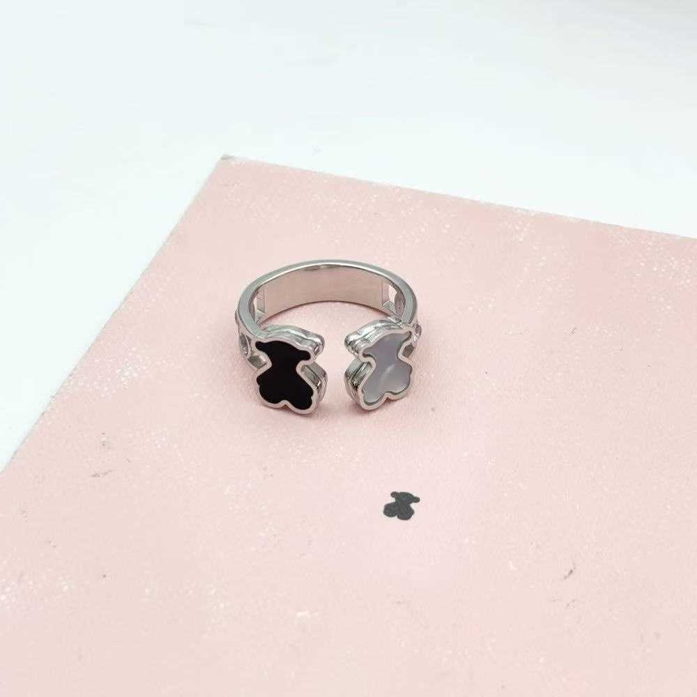 Women New Men Silver Gold Stainless Steel Span Bear Cartoon Animal Circle Hollow Double Layer Letter Rings Jewelry Gift S260916BFX1