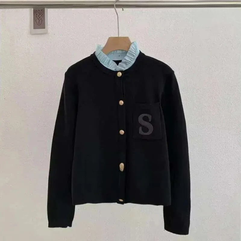 Sandro Designer Fashion 2025 New Embroidered Knitted Cardigan Y2k Detachable Ruffle Collar Women Sweater High Quality Outdoor Windproof Jacket Sandr