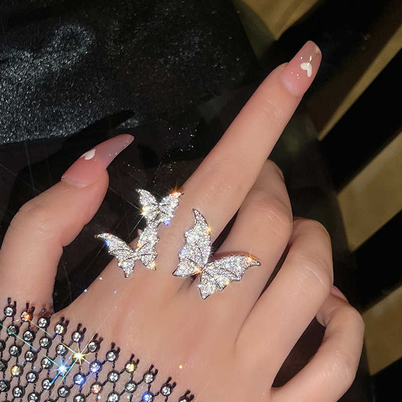 New 2026 European And Exaggerated Butterfly Open Ring Simple Open Finger Ring Inlaid Feng Shui Diamond Micro Inlaid Butterfly Ring S2609161LS4