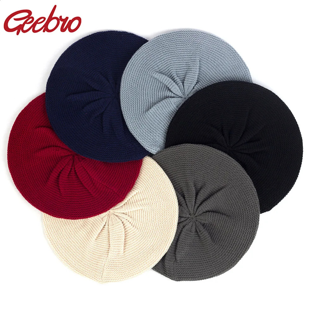 Geebro Women's Casual Plain Color Knit Beret Hat Spring Autumn Thin Acrylic Berets for Women Ladies Artist Beanie Beret Hats 260916