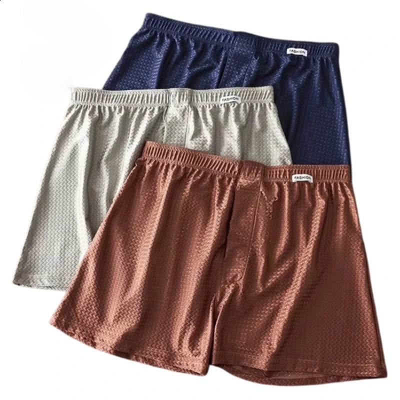 2 Pack Men's Ice Silk Boxers Mid-Rise Loose Fit Summer Cool Trendy Sheen Underwear Sleepwear Male Panties 260915