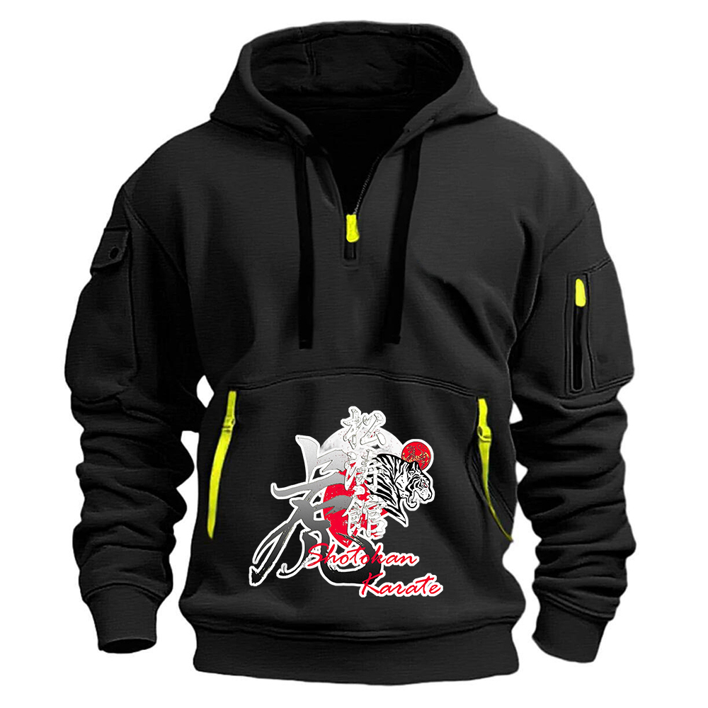 2026 Shotokan Karate Tiger Print Spring Autumn New Men's Half-zipper Sweatshirt Long-sleeved Solid Color High-neck Pullover J260916