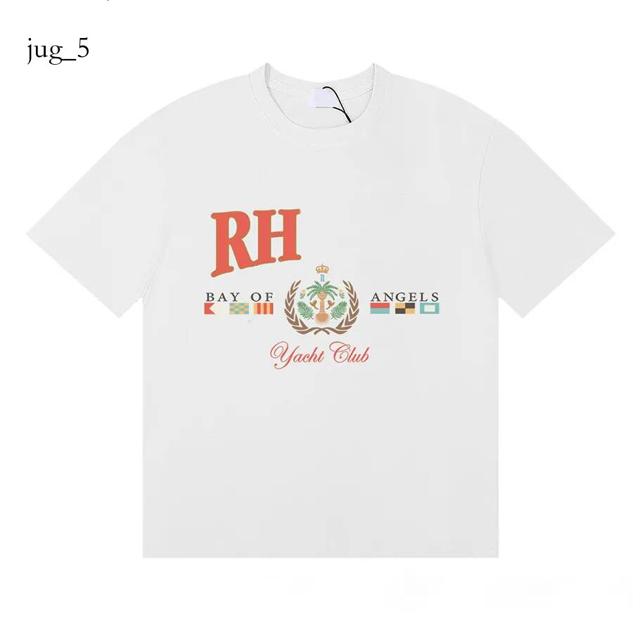 Rhu Shirts Designer RH Summer Shirt Lettering High Quality American Trendy Brand Sunset Coconut Print Loose Short Sleeved T Men And Women ccf
