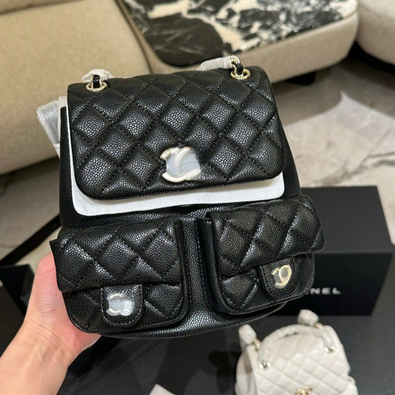 Designer Women Quilted Caviar Leather Backpack Multi Pocket Design Chain Strap Mini Backpack Classic Luxury Style Daily Shoulder Bag