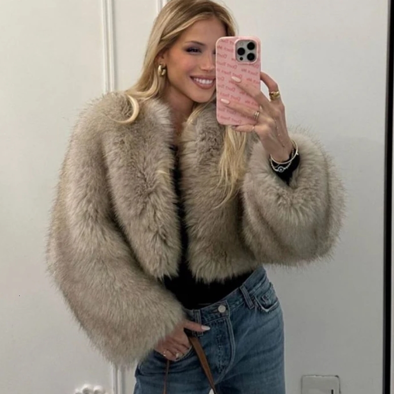 Clearance Fur Coat Women Warm Furry Long Sleeve Loose V-neek Female Outwear Autumn Winter Fashion Street All Match Lady Overcoat 260915