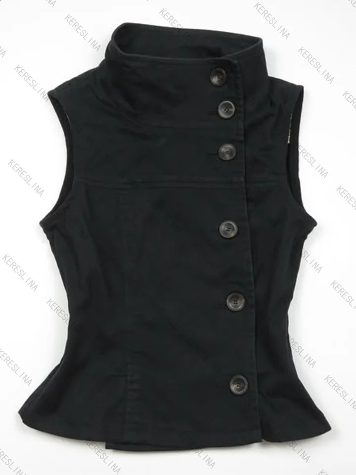 Solid color retro highend fashion allmatch street ladies tank vest top hiphop Y2K Harajuku rock sexy slim summer button tops 260916