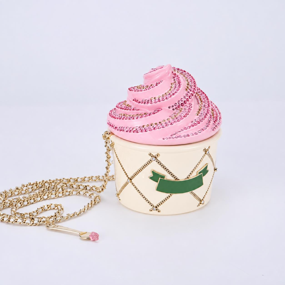 Gelato Evening Bag Playful Acrylic Rhinestone Ice Cream Hard Case Chain Crossbody Clutch for Resort Parties Top-Tier Designer New Arrival