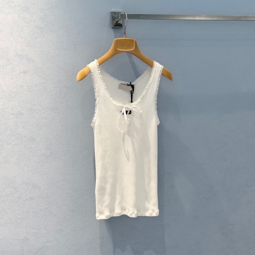 Designer Brand Women Tank Tops Casual White Sexy Fit Knit Vest Bow Outdoor Vacation Club Party Elastic Knit Singlets