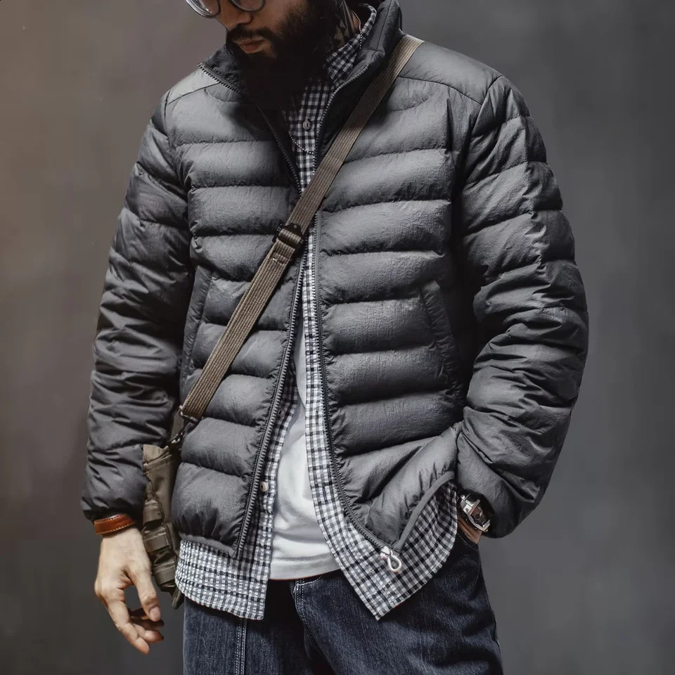 Maden Men's Down Jacket 90% White Duck Down Lightweight Puffer Stand Collar Warm Inner Layer Casual Thermal Coat for Winter 260916