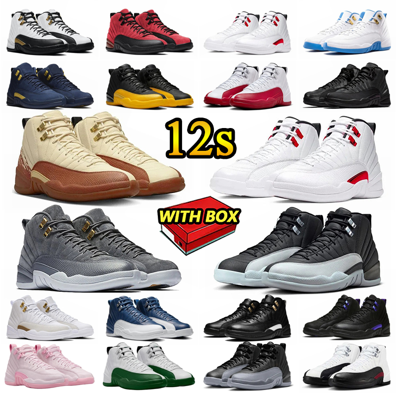 12 Designer Classic Basketball Shoes Sneakers Men Taxi 12s Bloodline Women Cherry Gold Blue Beige Dark Grey Leather With Box