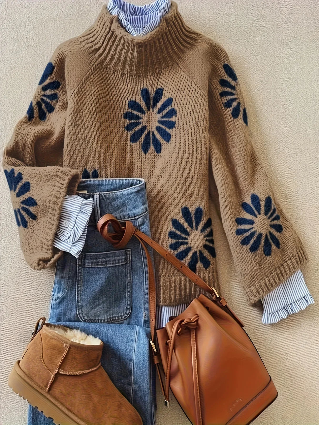 Winter Women's Knit Sweater Ribbed Floral n Long Sleeve Pullover Fall Arrival Knitwear Casual streetwear 260916