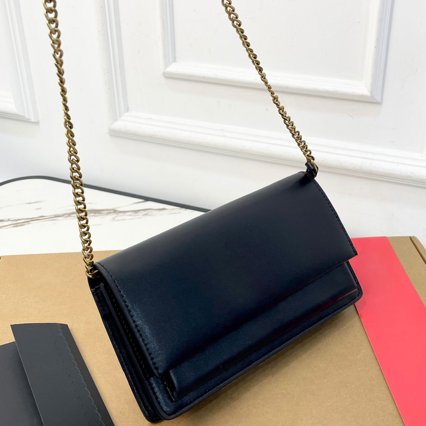 Designer Chain Wallet Women Flap Handbag Genuine Leather Small Square Crossbody Bag Gold Chain Shoulder Bag Evening Party Clutch Bag