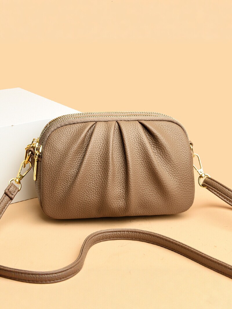 Women's 2026 New Model Ladies Crossbody Soft Leather Pleated Small Square Versatile Phone Shoulder Bag Cross-Border Foreign Trade Designer Bag