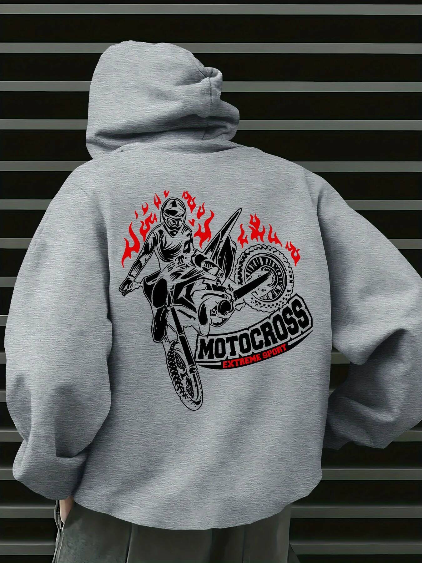 Men's Motocross Hoodie Dirt Bike Rider Flame Graphic Extreme Sports Fleece Sweatshirt Streetwear Autumn Winter J260916