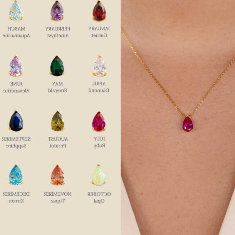 Plated 18k Gold Teardrop Zirconia Pendant Birthstone Necklace For Women Shiny Crystal Choker Collarbone Chain Boho Jewelry GiftT260916