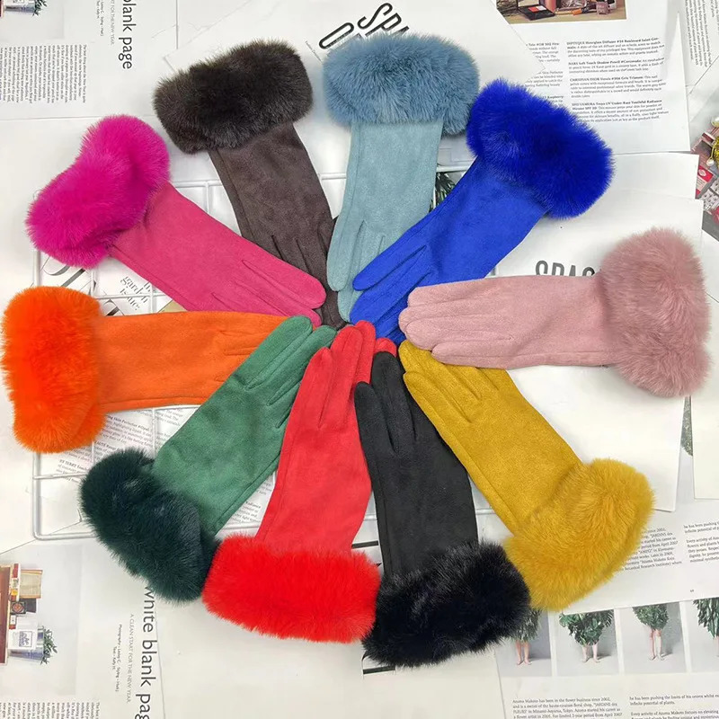 Candy Color Plus Velvet Thicken Women Keep Warm Gloves Fashion Elegant Plush Wrist Winter Cycling Drive Touch Screen Gloves260915