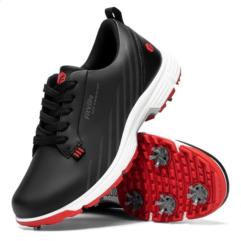 FitVille Men's Wide Toe Box Spiked Golf Shoes WaterResistant Stable AntiSlip Outsole BuiltIn Arch Support Lightweight Comfort Golfing Sneakers