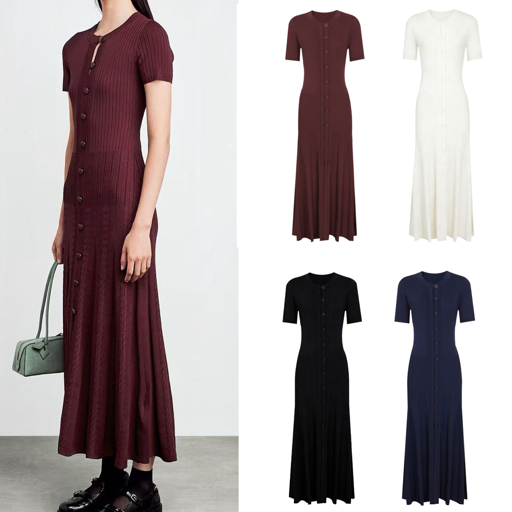 sandro women dress 2026 french style denim patchwork lapel ribbed knitted slim maxi party dress