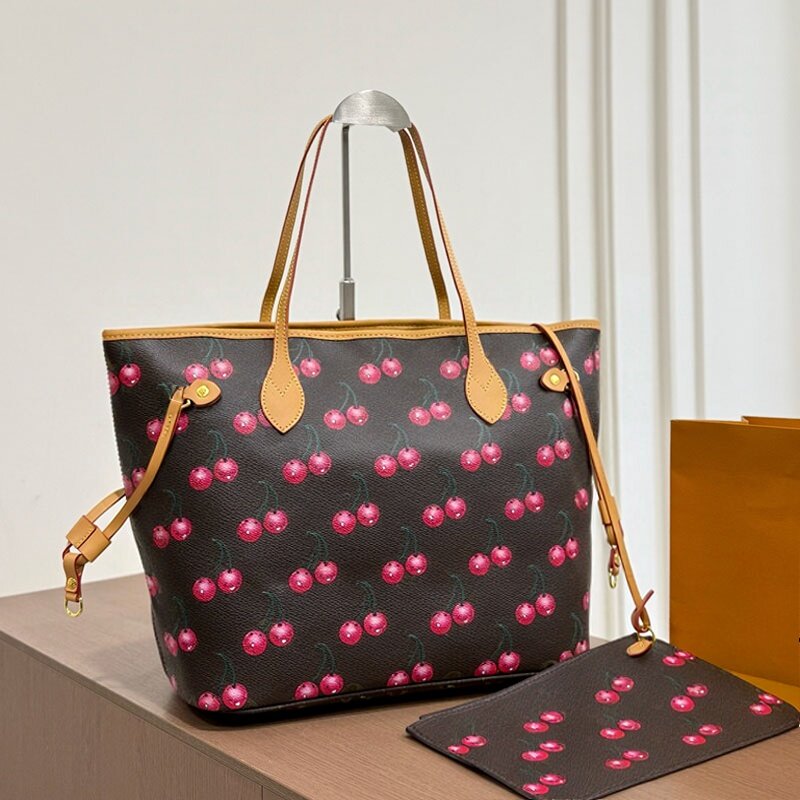 Cherry Letter flower Pattern Designer Womens Shopping Tote Shoulder Bag Large Capacity Handbag With Zipper Wallet Pouch Outdoor Sac Pocket 32x28CM