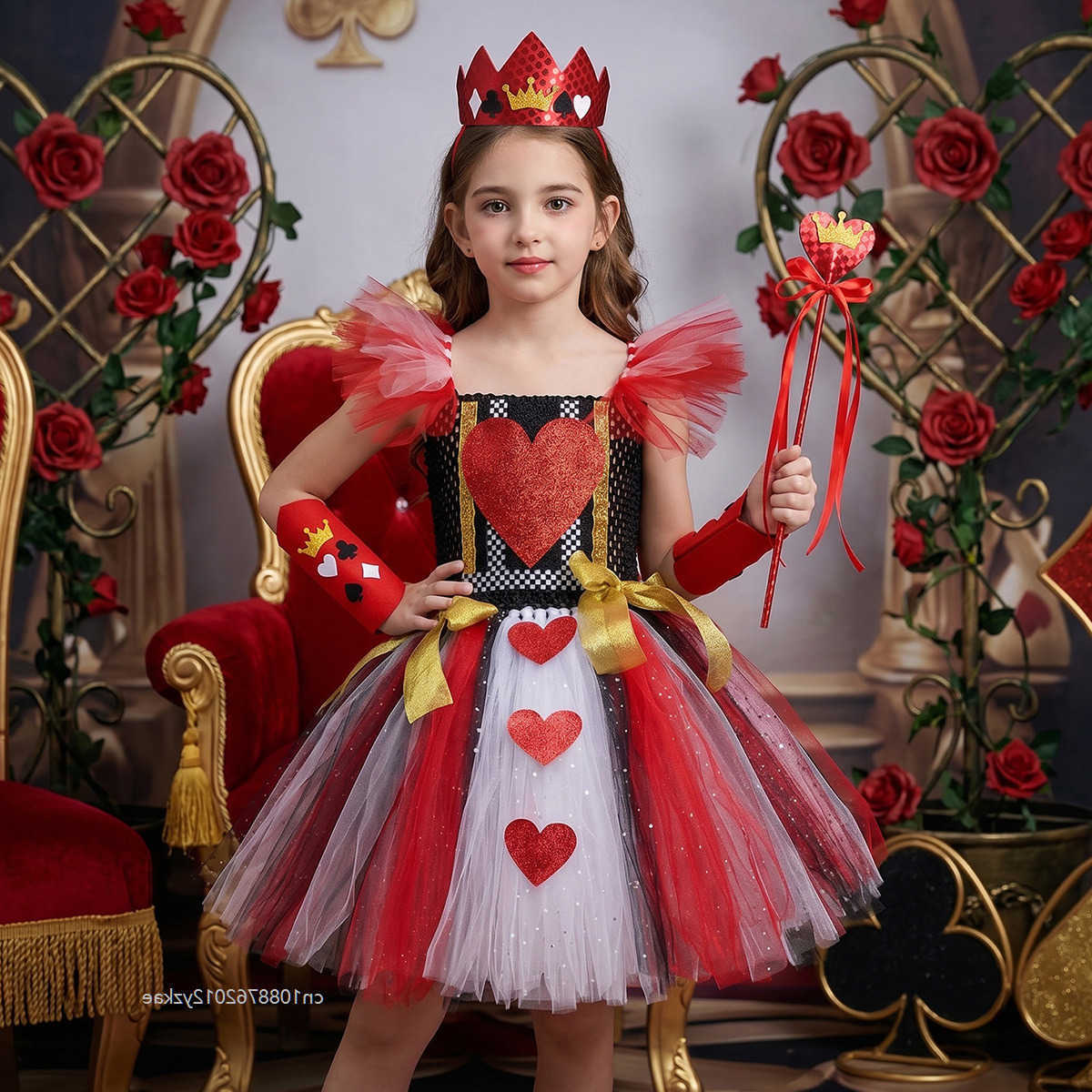 Queen Cartoon Of Hearts Tutu Costume Dress Chica Set Wonderland Fancy Dress Enfant Carnival Halloween Party Performance Outfit S260916QIJ1
