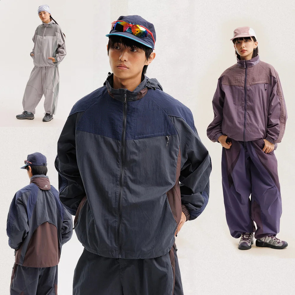 Men Women Outdoor Loose Casual Sports Waterproof Splice n Hooded Cargo Jacket Couple Spring Autumn Techwear Track Coat260915