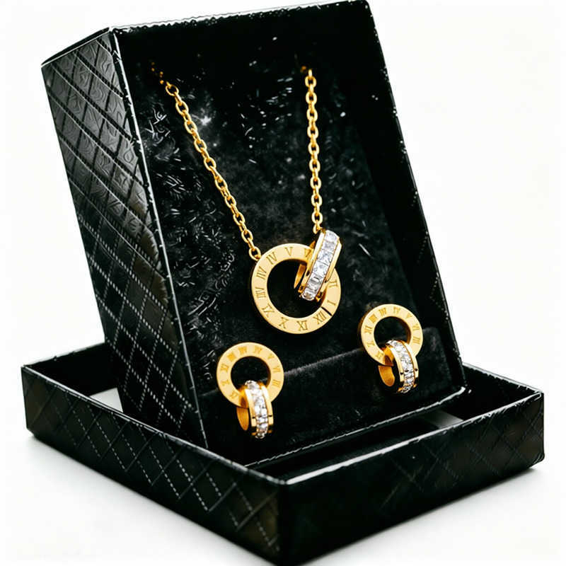 Stainless Fashion 316L Steel Interlocking Ring Jewelry Set White Red Zircon Earrings Necklace Set for WomeT260916