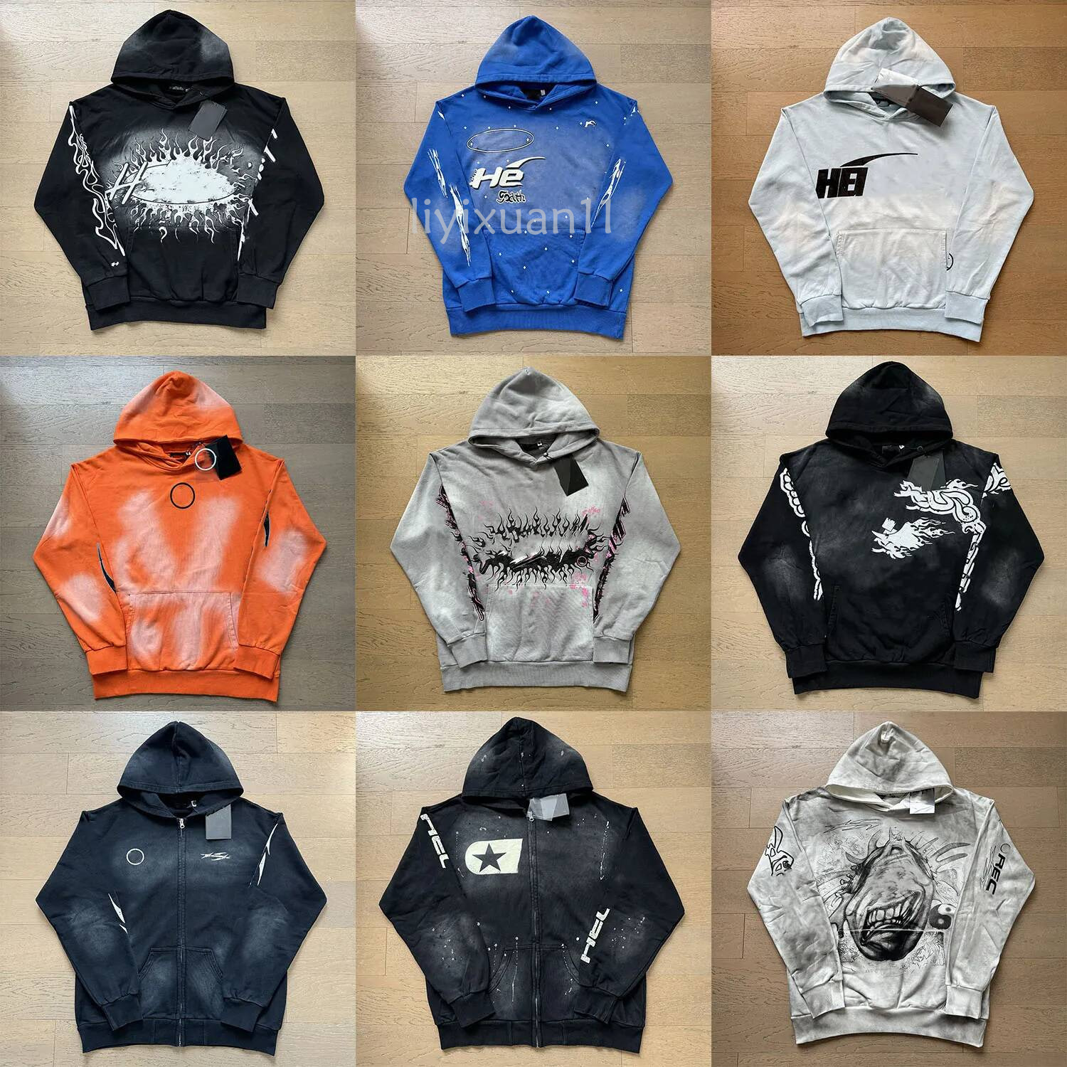 Hellly Men's Hoodies Mens Hellly Hoodie Letter Pattern Print Graphic Vintage Hip Hop Jacket Washed Y K Sweatshirt Men Strwear 899