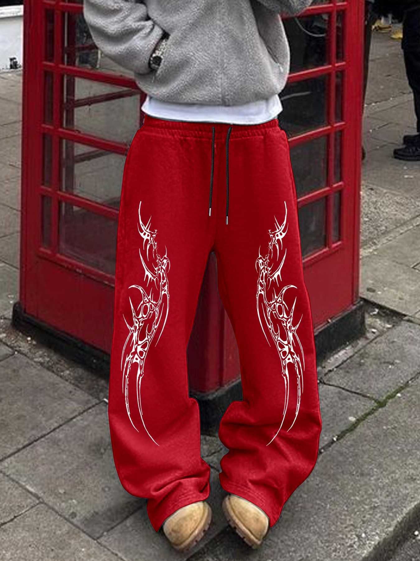 Straight Trend Loose Streetwear Men Leg Pants Thorn Totem Graphic Print Soft Cozy All-match Daily Fashion Sports S-3XL D260916