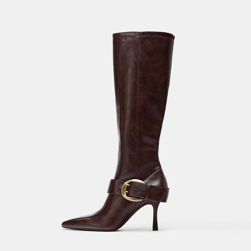 Women New fashion Knee Style Stilettos Boots Sexy Boots Pointed Toe Party Shoes Ankle Big Strap Zipper Party D260916