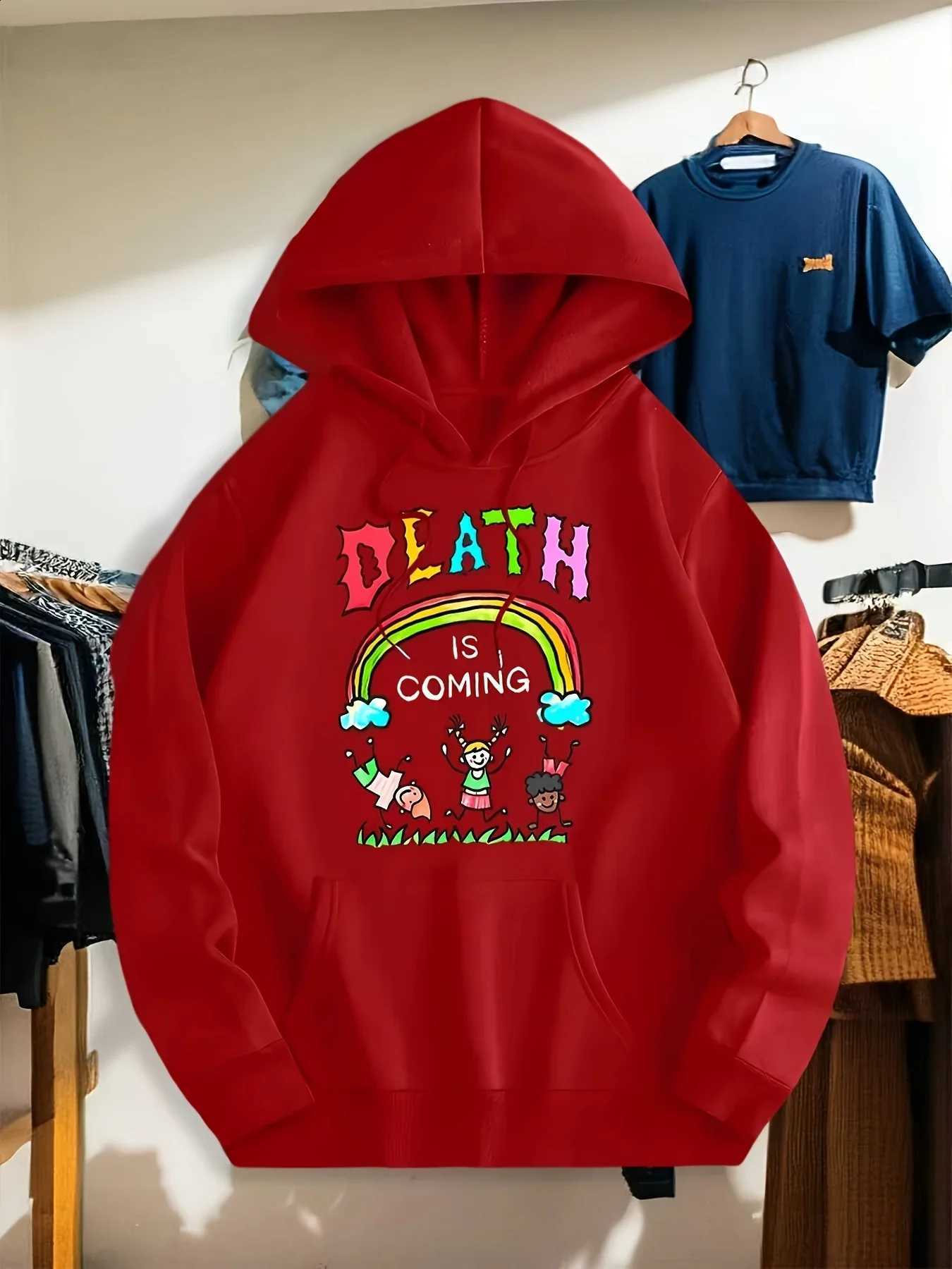 Print Death Cartoon Is Coming Hoodies Women Men Funny Graphic Sweatshirts Aesthetic Cute Sudaderas Para Mujer Hooded Pullovers D2609151