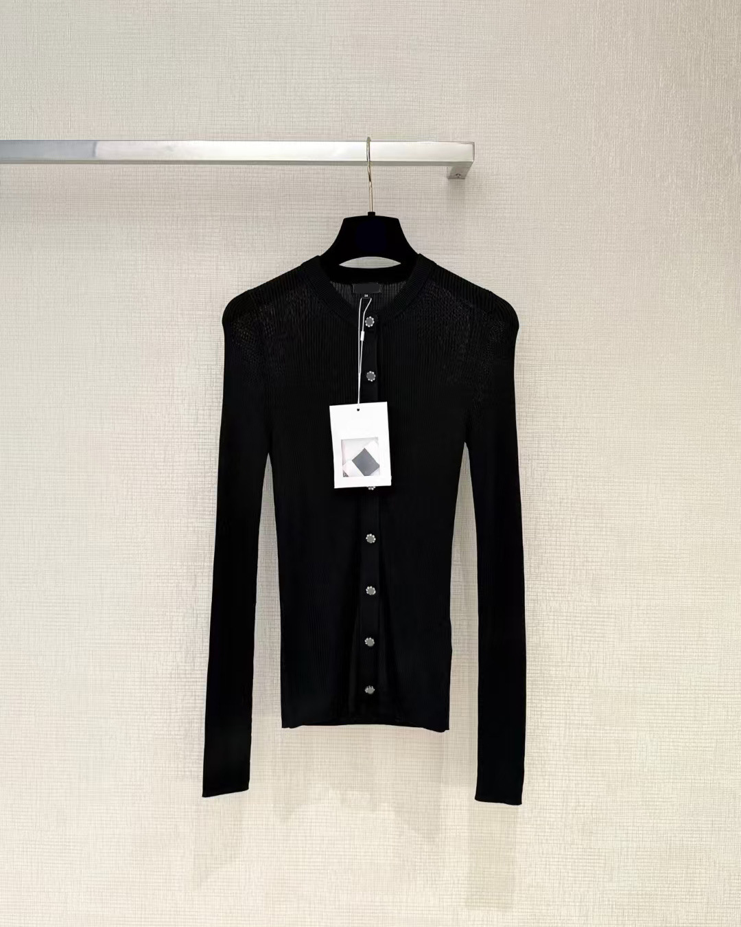Designer High-End Knit Sweater, Long-Sleeved, Breathable, Exquisite Rhinestone Buttons, Solid Color, Highly Slim-Fit ecb8