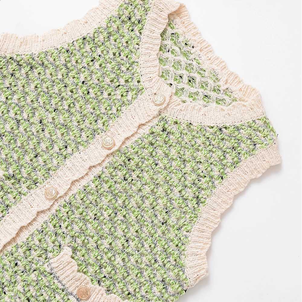 Waistcoat Women's Fashion Thin Knitted Vintage Style Button-up Round Neck Patch Pockets Vest Coat Tops 3991014W260915