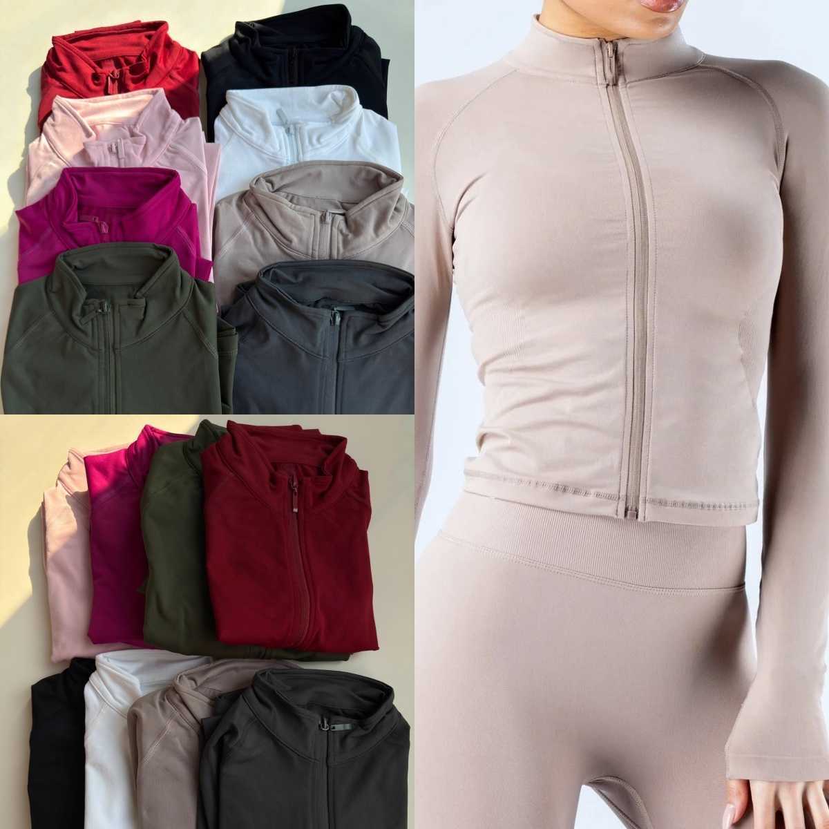Full Tightening Zip Long Slve Seamless Jacket Solid Color Fitted Workout Top for Outdoor Gym Running S260916CW68